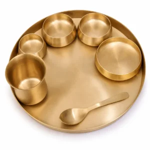 Curved Matt Finish Thali Set - 7-Piece Set for Exquisite Dining Experience - Image 2
