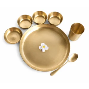 Pure Brass Matt Finish 7-Piece Dinner Set / Thali Set - Image 2