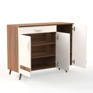 BLUEWUD Kaspen Engineered Wood Dual Tone 3 Doors Shoe Rack Cabinet Slipper Footwear Stand Organizer Sideboard with Drawer for Living Room Home 16 Pairs (Walnut & White) - Image 3