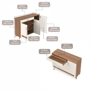 BLUEWUD Kaspen Engineered Wood Dual Tone 3 Doors Shoe Rack Cabinet Slipper Footwear Stand Organizer Sideboard with Drawer for Living Room Home 16 Pairs (Walnut & White) - Image 2