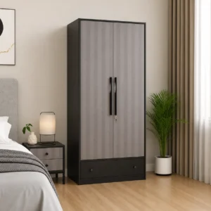 Avren Engineered Wood Wardrobe with Textured Front & Drawer Storage (Chevron Pattern)