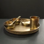 Matt 12Inch Kansa Utensil 6 Piece Embossed Designer Dinner Thali Set