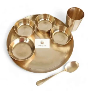 Pure Brass Matt Finish 7-Piece Dinner Set / Thali Set