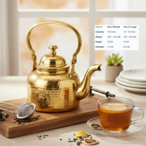 Hammered Antique Designer Brass Tea Kettle Pot Inside Tin Lining, Serving Tea Coffee, Tableware - Image 2