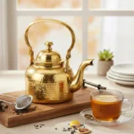 Hammered Antique Designer Brass Tea Kettle Pot Inside Tin Lining, Serving Tea Coffee, Tableware