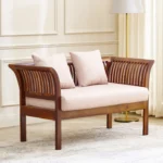 Furniveda Valencia Premium 2-Seater Wooden Sofa with Cushions | Luxury Solid Wood Loveseat