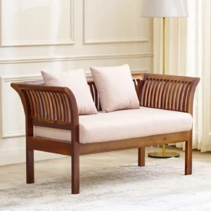 Furniveda Valencia Premium 2-Seater Wooden Sofa with Cushions | Luxury Solid Wood Loveseat