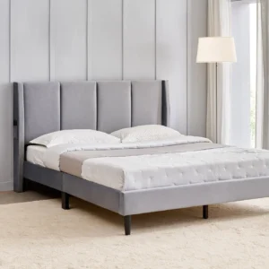 Furniveda Luxe Wingback Upholstered Bed with Channel Tufted Headboard - Image 2