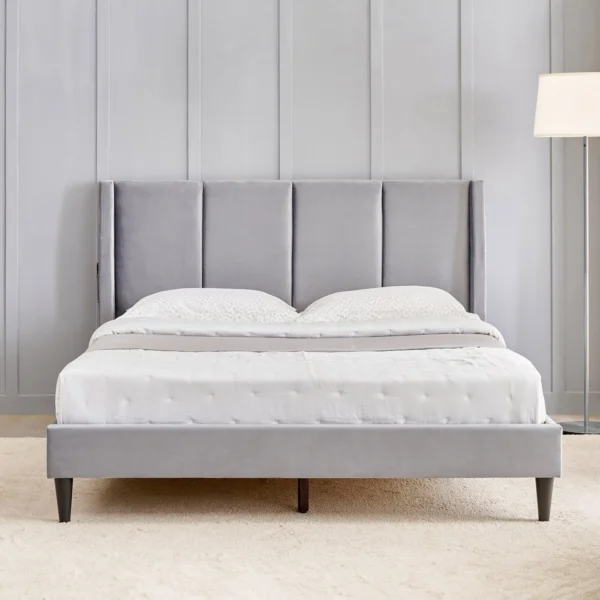 Furniveda Luxe Wingback Upholstered Bed with Channel Tufted Headboard