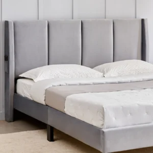 Furniveda Luxe Wingback Upholstered Bed with Channel Tufted Headboard - Image 4
