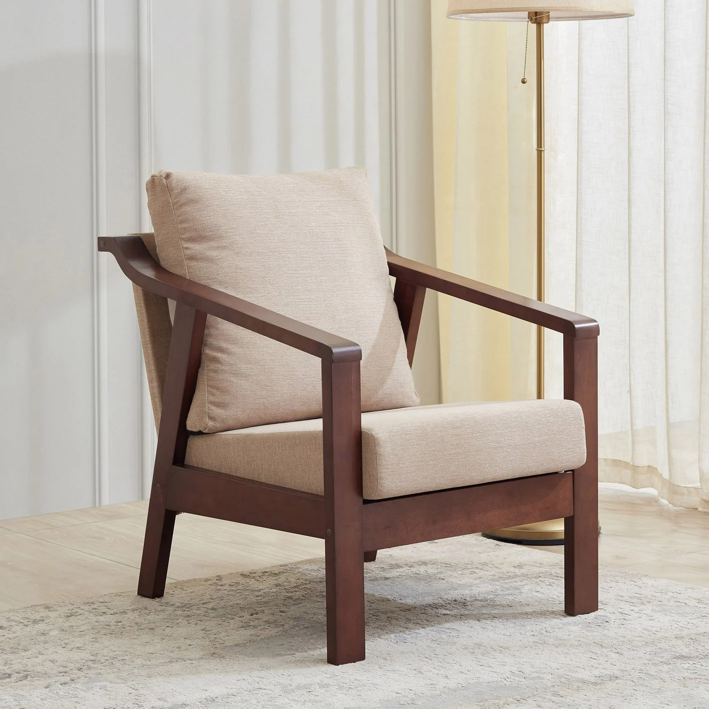 1000014616416-1000014616415_01-2100 Furniveda Oslo Premium 1-Seater Sofa | Luxury Wooden Lounge Chair - Image 1