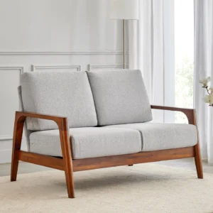 Furniveda Verona Premium 2-Seater Wooden Sofa with Cushions | Luxury Solid Wood Living Room Sofa