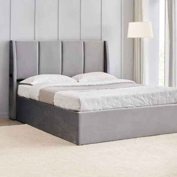 Furniveda Celeste Premium Upholstered Platform Bed | Modern Fabric Bed Frame with Hydraulic Storage Product Description