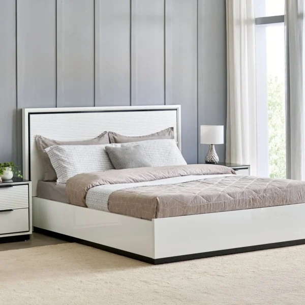 Furniveda Elara Premium Queen Storage Bed | Contemporary High-Gloss Engineered Wood Bed Frame